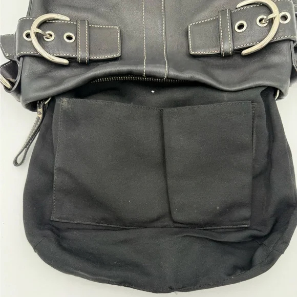 Coach Soho Buckle Flap Hobo Black Leather Y2K Shoulder Bag 1452 Silver Hardware - Picture 11 of 16